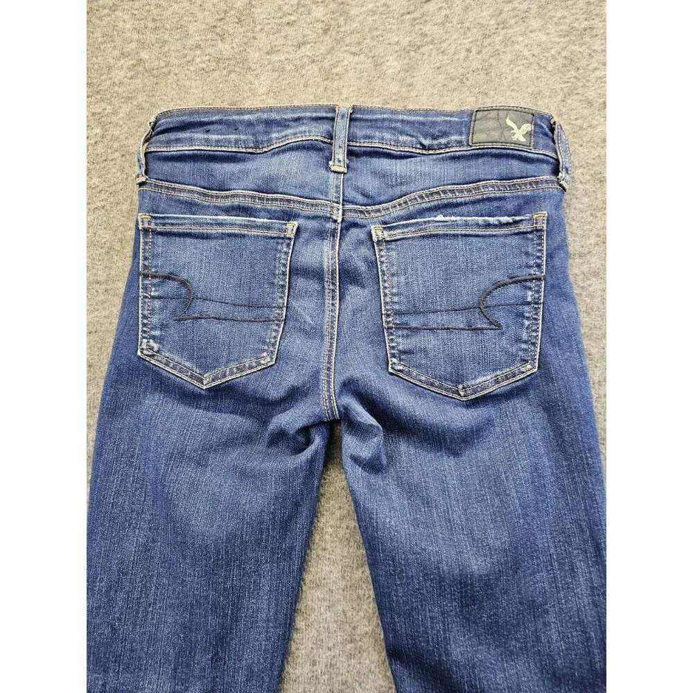 American Eagle Jeggings Womens Size 2 Dark Wash Distressed Raw Hem Super Stretch